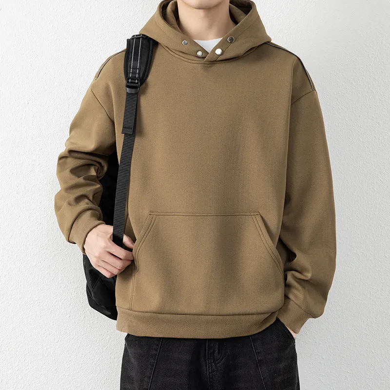 Herren Oversize-Kapuzenpullover mit Kängurutasche & Druckknopf-Hals Drune