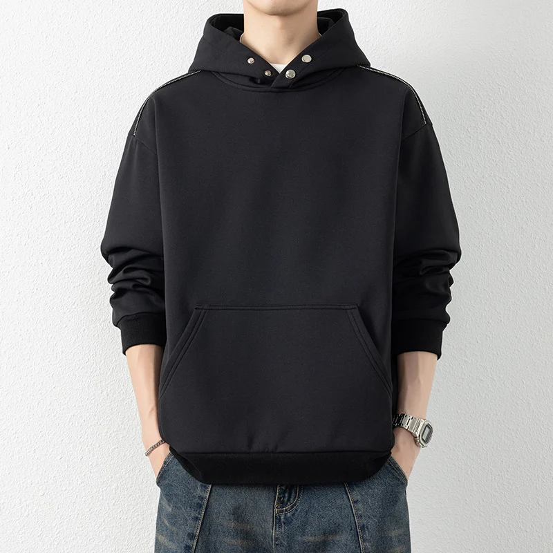 Herren Oversize-Kapuzenpullover mit Kängurutasche & Druckknopf-Hals Drune