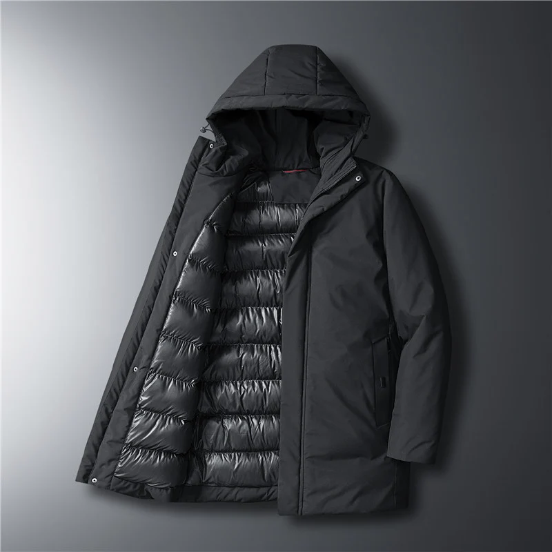 Herren moderner Urban-Longparka mit versteckter Reißverschlussblende und ergonomischer Kapuze Drune