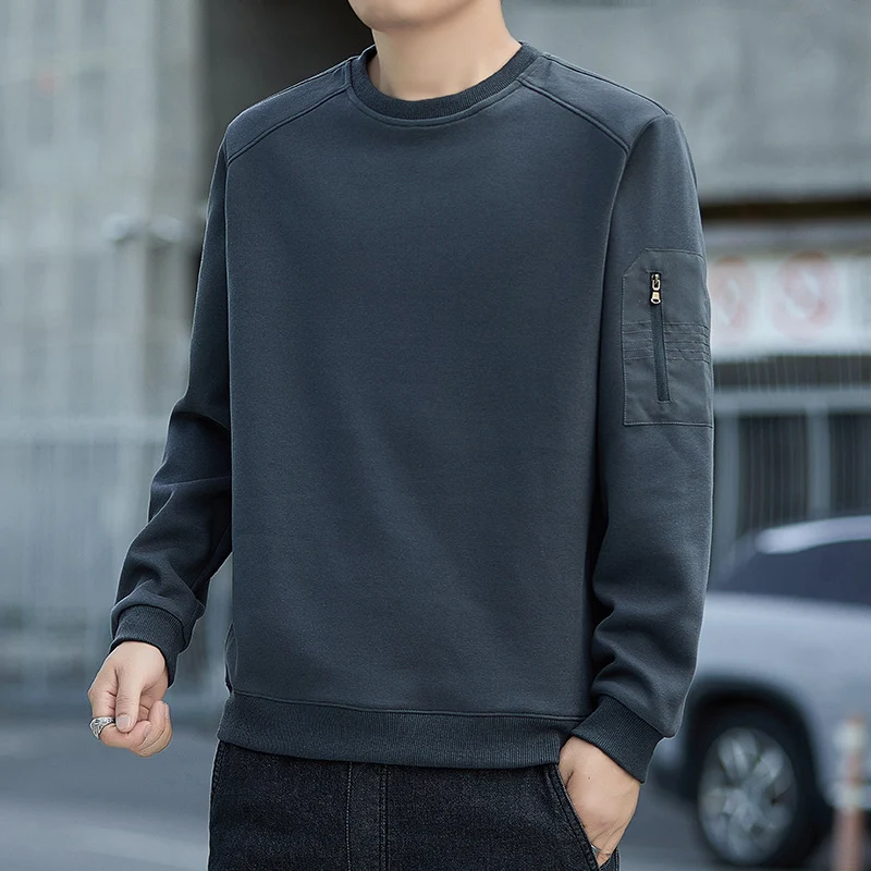 Herren Minimalistisches Sweatshirt mit Raglanärmeln und Reißverschluss-Ärmeltasche Drune