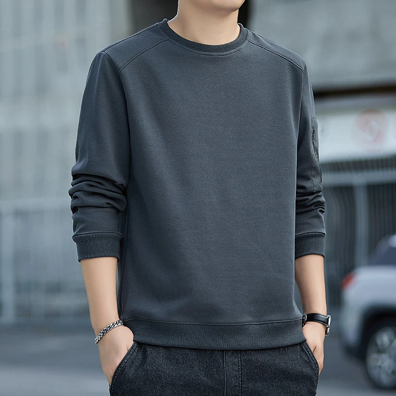 Herren Minimalistisches Sweatshirt mit Raglanärmeln und Reißverschluss-Ärmeltasche Drune