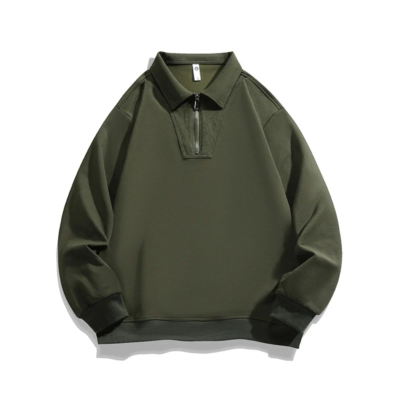 Herren Lockeres Sweatshirt mit Polokragen, halbem Reißverschluss und Paisley-Besatz Drune