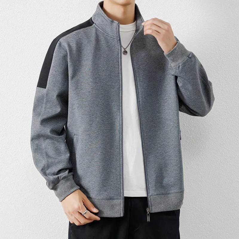Herren Leichte Zip‑Trainingsjacke im Minimalstil mit Stehkragen und Kontrastpaspel Drune