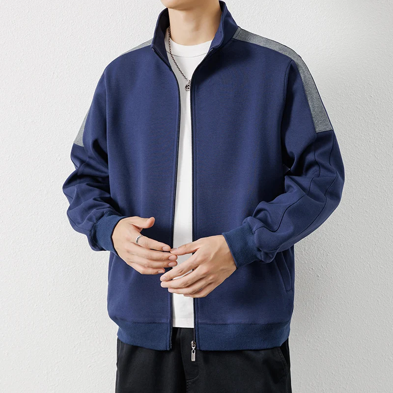 Herren Leichte Zip‑Trainingsjacke im Minimalstil mit Stehkragen und Kontrastpaspel Drune