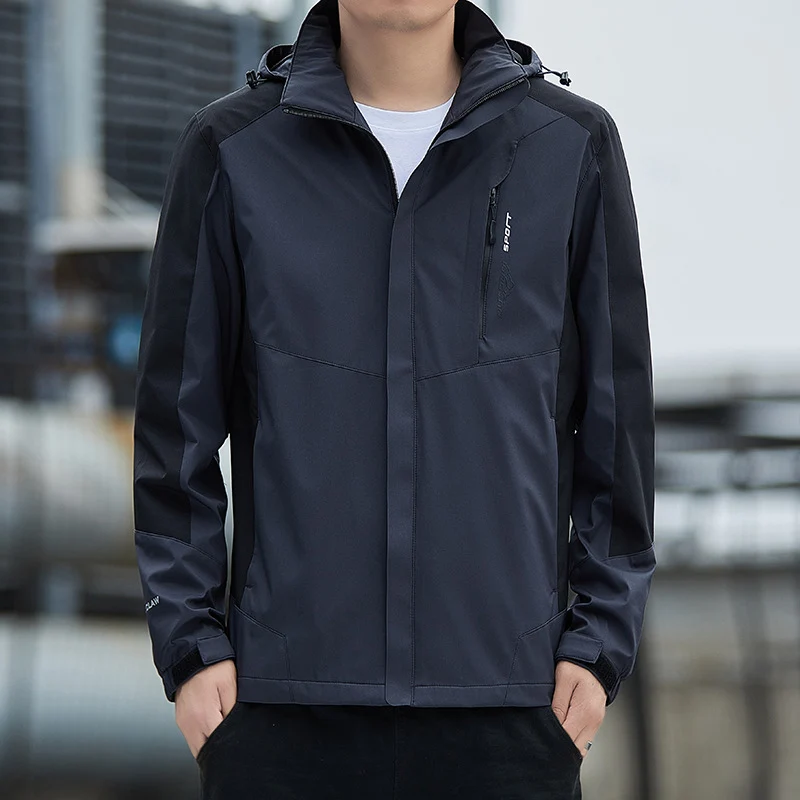 Herren Leichte wind- und wasserabweisende Kapuzenjacke im sportlichen Utility‑Style Drune