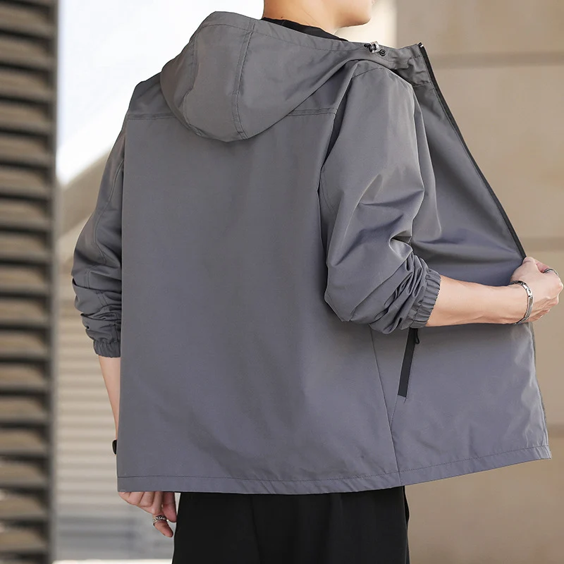 Herren Leichte wasserabweisende Kapuzenjacke im Urban-Minimalstil mit Reißverschluss Drune