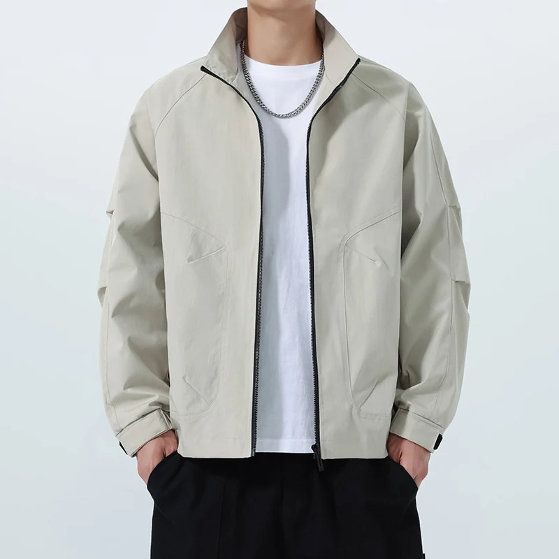 Herren Leichte Utility-Übergangsjacke mit Stehkragen, Raglanärmeln und verstellbaren Klettbündchen Drune