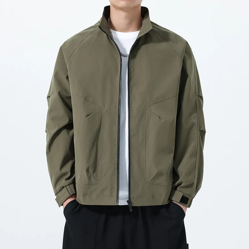 Herren Leichte Utility-Übergangsjacke mit Stehkragen, Raglanärmeln und verstellbaren Klettbündchen Drune
