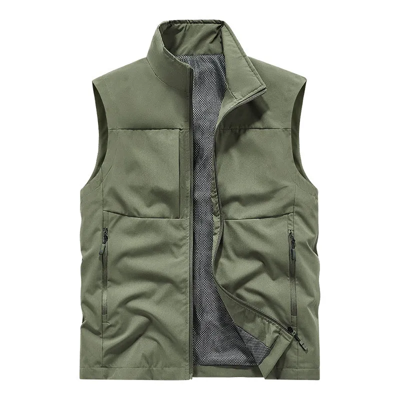Herren Leichte technische Outdoor‑Weste mit Stehkragen, Netzfutter und Reißverschlusstaschen Drune