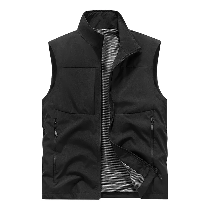 Herren Leichte technische Outdoor‑Weste mit Stehkragen, Netzfutter und Reißverschlusstaschen Drune