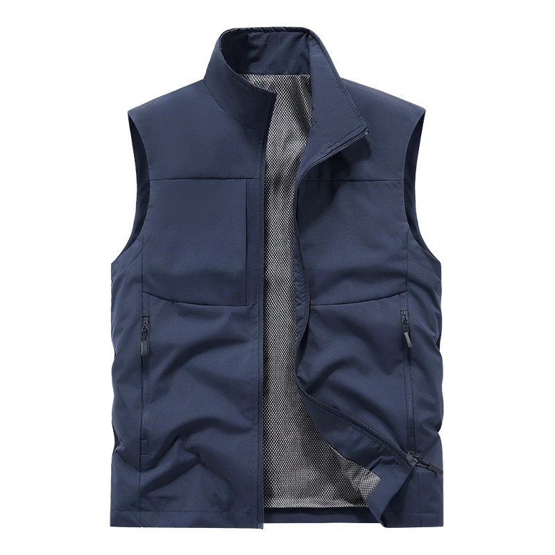 Herren Leichte technische Outdoor‑Weste mit Stehkragen, Netzfutter und Reißverschlusstaschen Drune