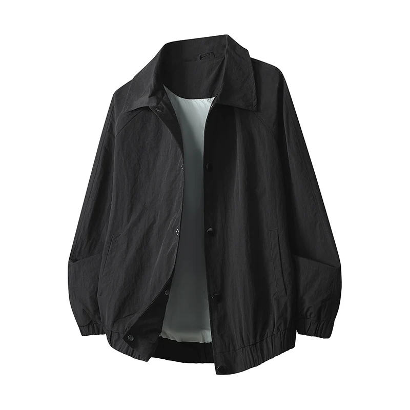 Herren Leichte Hemdkragen-Übergangsjacke mit Druckknopffront und elastischem Saum Drune