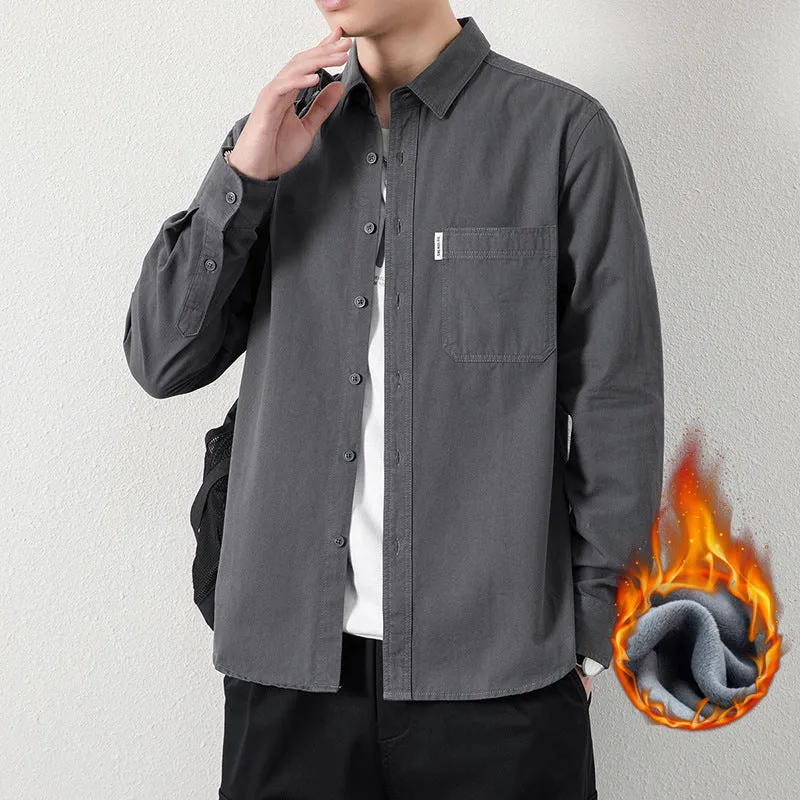 Herren Lässiges Utility-Overshirt aus Canvas mit Brusttasche und verstärkten Nähten Drune