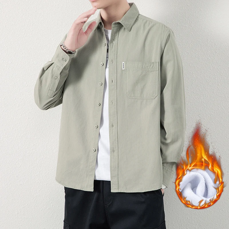 Herren Lässiges Utility-Overshirt aus Canvas mit Brusttasche und verstärkten Nähten Drune