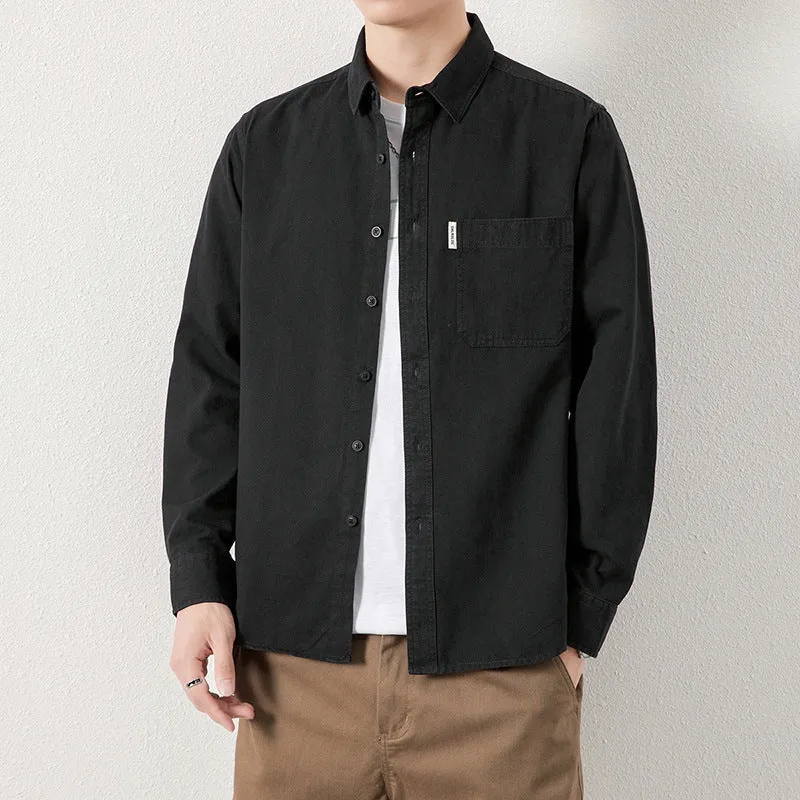 Herren Lässiges Utility-Overshirt aus Canvas mit Brusttasche und verstärkten Nähten Drune