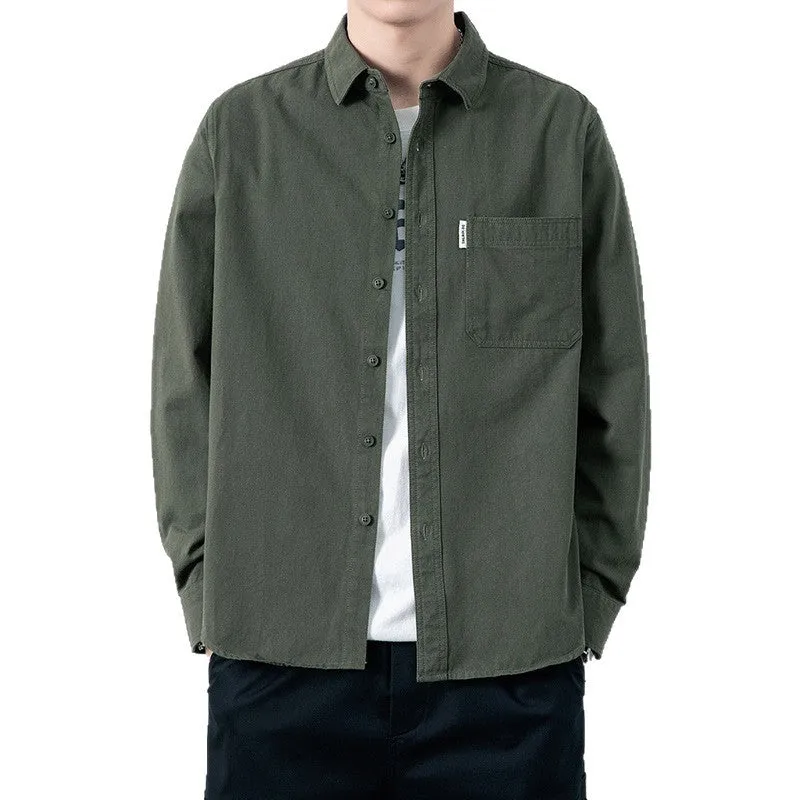 Herren Lässiges Utility-Overshirt aus Canvas mit Brusttasche und verstärkten Nähten Drune