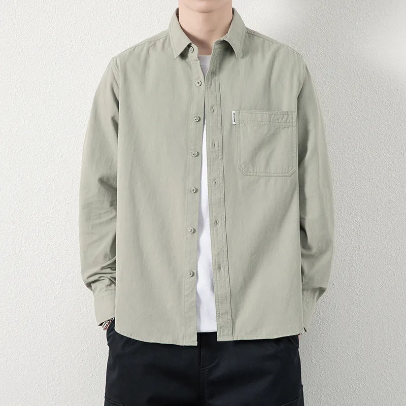 Herren Lässiges Utility-Overshirt aus Canvas mit Brusttasche und verstärkten Nähten Drune