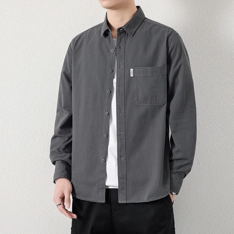 Herren Lässiges Utility-Overshirt aus Canvas mit Brusttasche und verstärkten Nähten Drune