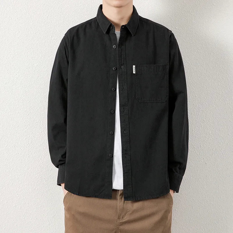 Herren Lässiges Utility-Overshirt aus Canvas mit Brusttasche und verstärkten Nähten Drune