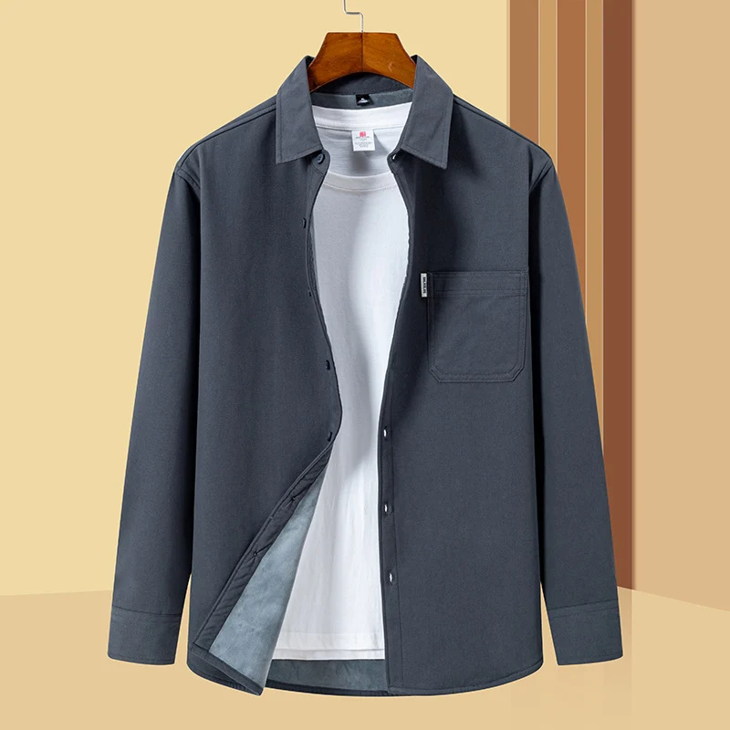 Herren Lässiges Utility-Overshirt aus Canvas mit Brusttasche und verstärkten Nähten Drune