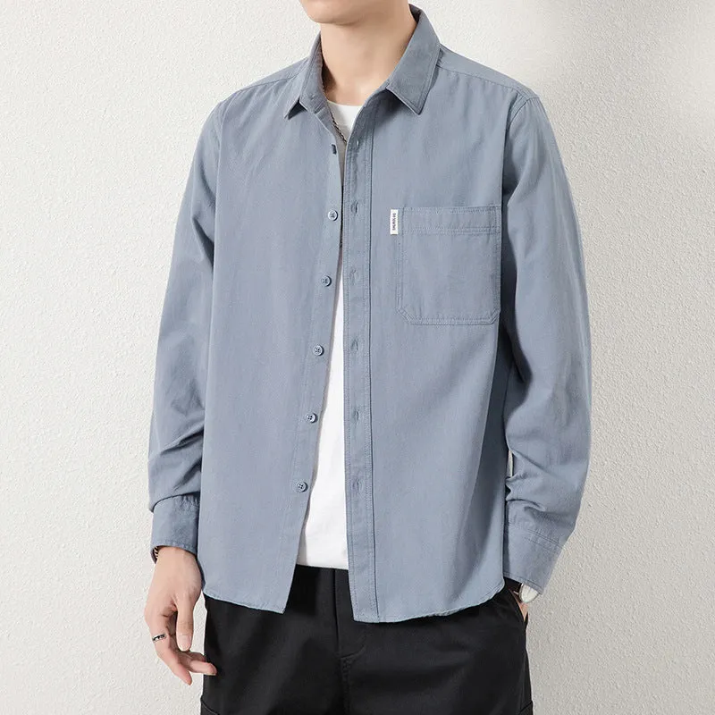 Herren Lässiges Utility-Overshirt aus Canvas mit Brusttasche und verstärkten Nähten Drune