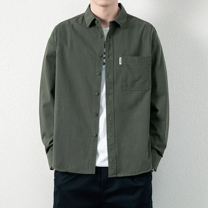 Herren Lässiges Utility-Overshirt aus Canvas mit Brusttasche und verstärkten Nähten Drune