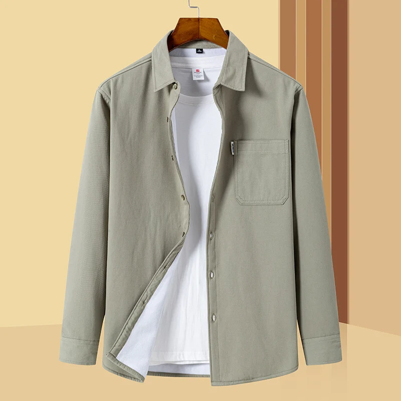 Herren Lässiges Utility-Overshirt aus Canvas mit Brusttasche und verstärkten Nähten Drune