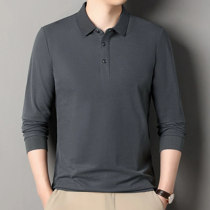 Herren Langarm‑Polo aus atmungsaktivem Baumwoll‑Stretch mit feinem Polokragen Drune