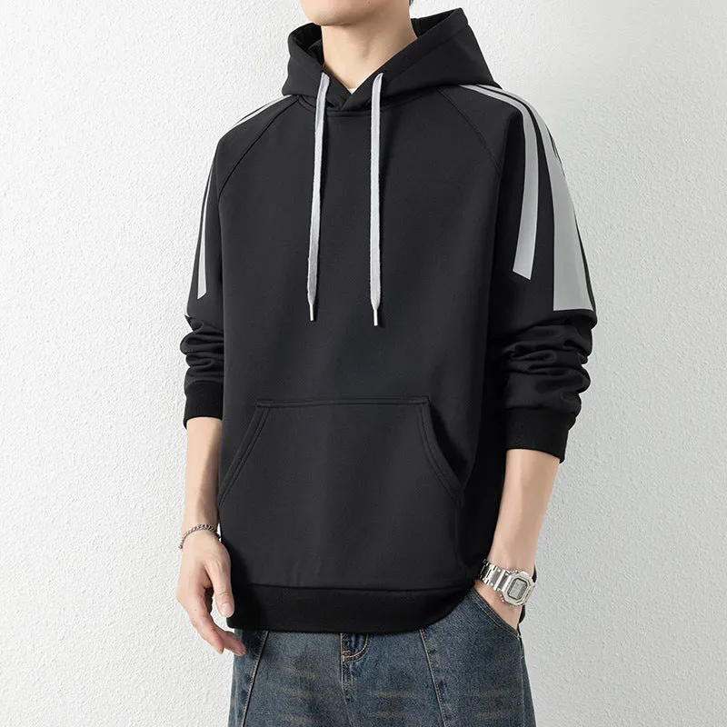 Herren Kapuzenpullover mit Raglanärmeln, Kängurutasche und Kontraststreifen Drune