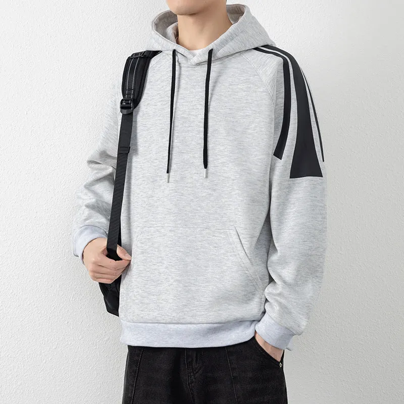 Herren Kapuzenpullover mit Raglanärmeln, Kängurutasche und Kontraststreifen Drune