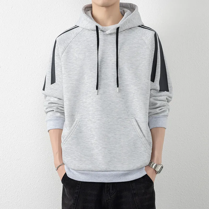 Herren Kapuzenpullover mit Raglanärmeln, Kängurutasche und Kontraststreifen Drune