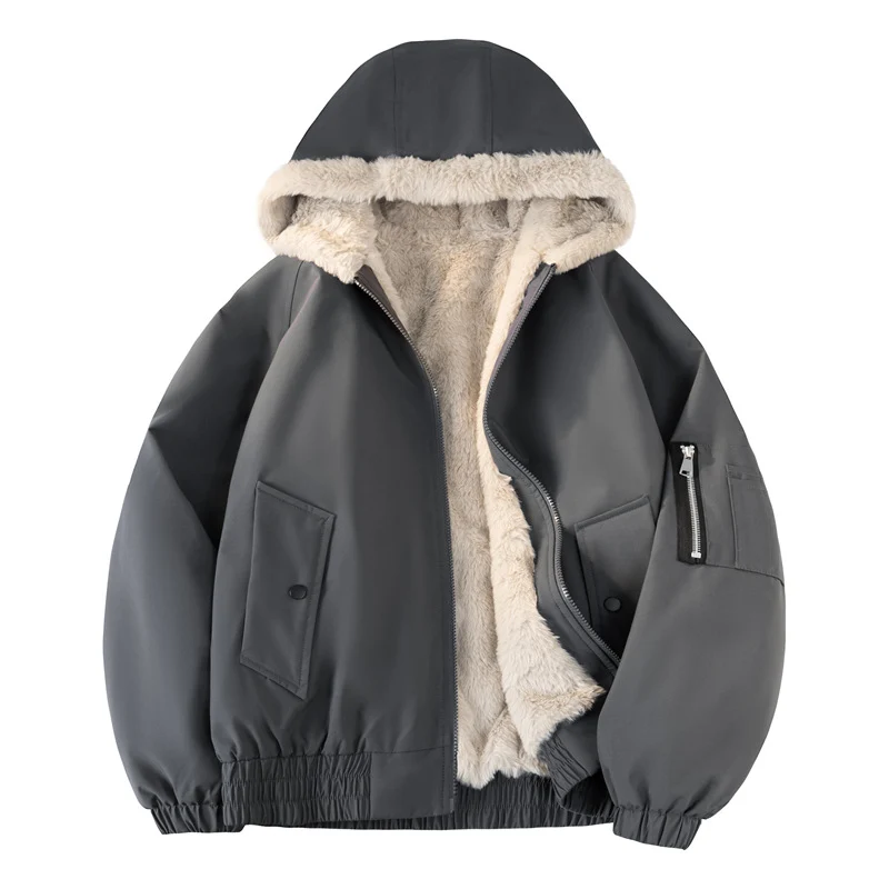 Herren Kapuzen-Bomberjacke mit Teddyfutter, wasserabweisender Außenhülle und Utility-Taschen Drune