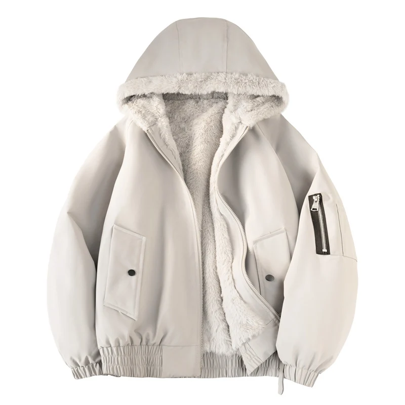 Herren Kapuzen-Bomberjacke mit Teddyfutter, wasserabweisender Außenhülle und Utility-Taschen Drune