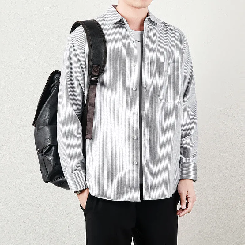 Herren Gestreiftes Oversize-Freizeithemd aus Baumwollmischung mit Brusttasche Drune