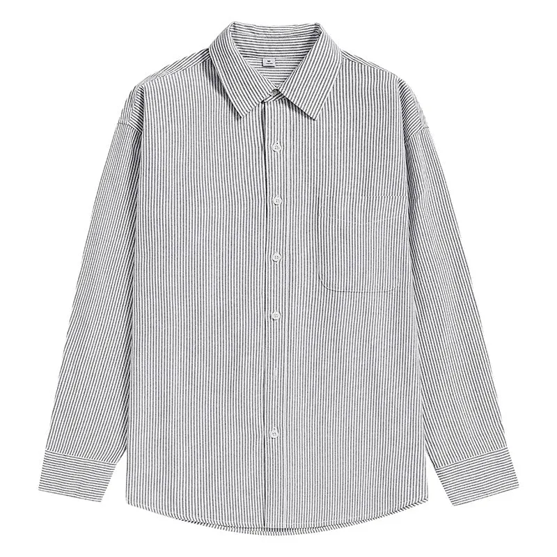 Herren Gestreiftes Oversize-Freizeithemd aus Baumwollmischung mit Brusttasche Drune