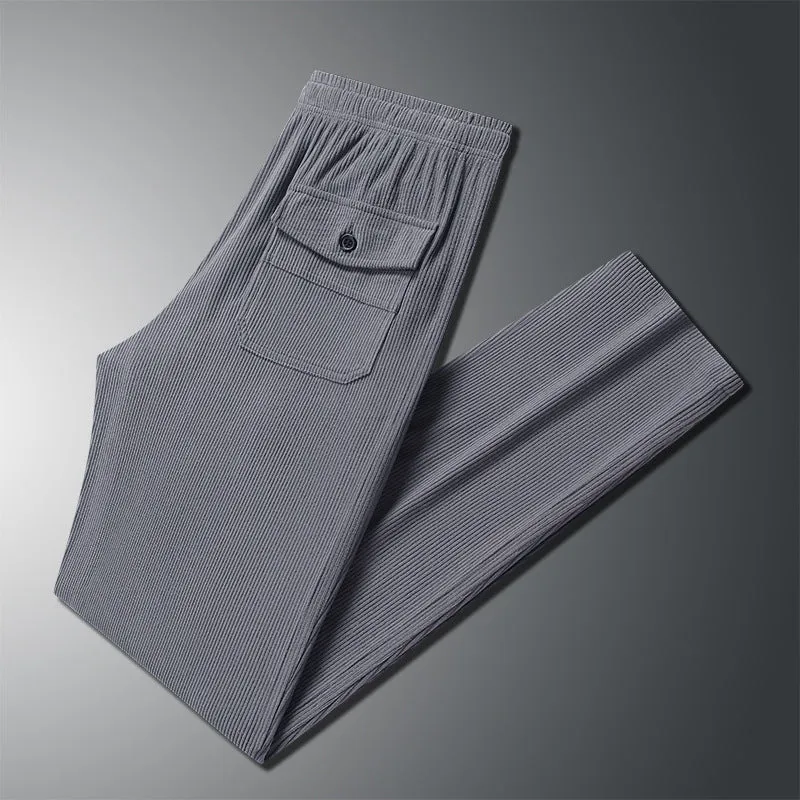 Herren Geradlinige Rib-Struktur Lounge-Hose mit Elastikbund und Klappentasche Drune