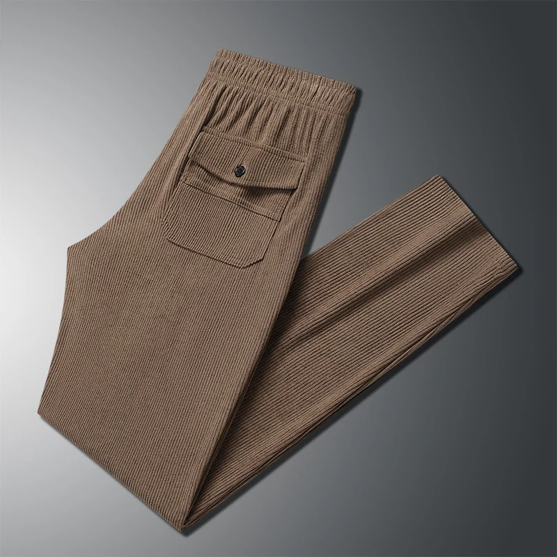 Herren Geradlinige Rib-Struktur Lounge-Hose mit Elastikbund und Klappentasche Drune