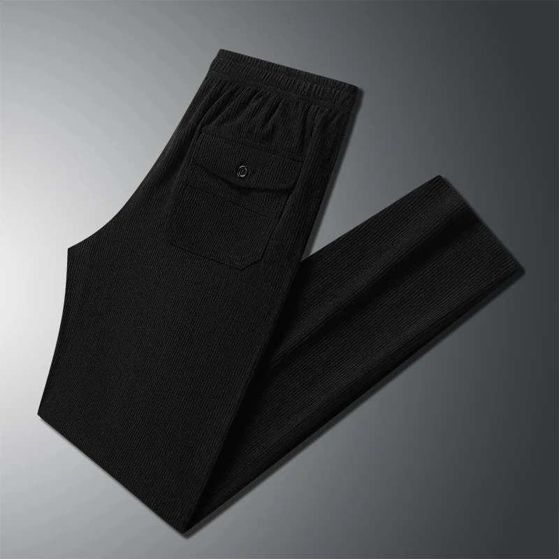 Herren Geradlinige Rib-Struktur Lounge-Hose mit Elastikbund und Klappentasche Drune