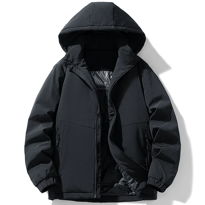 Herren Gepolsterte Thermo-Winterjacke mit Kapuze, wasserabweisender Außenhaut und Reißverschlusstaschen Drune