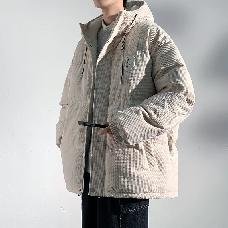 Herren Gepolsterte Cord-Steppjacke mit Kapuze, Teddyfleece-Innenfutter und Oversize-Schnitt Drune