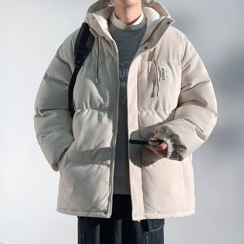 Herren Gepolsterte Cord-Steppjacke mit Kapuze, Teddyfleece-Innenfutter und Oversize-Schnitt Drune