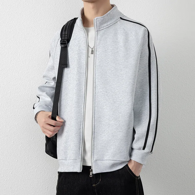 Herren Freizeit-Trainingsjacke mit Stehkragen, Reißverschluss und Kontraststreifen Drune
