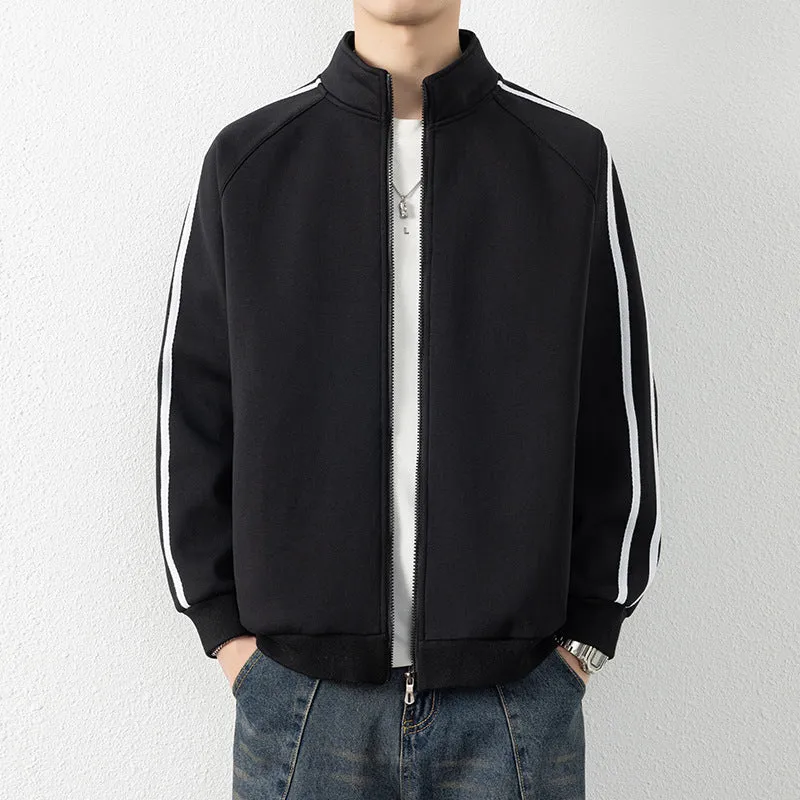 Herren Freizeit-Trainingsjacke mit Stehkragen, Reißverschluss und Kontraststreifen Drune