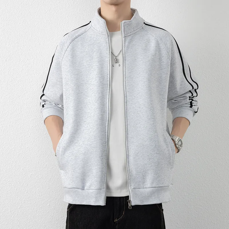 Herren Freizeit-Trainingsjacke mit Stehkragen, Reißverschluss und Kontraststreifen Drune