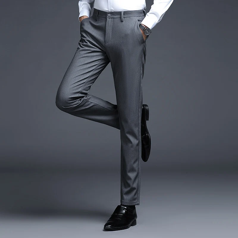 Herren Formelle Slim-Fit Anzughose mit Stretchbund und Bügelfalte Drune