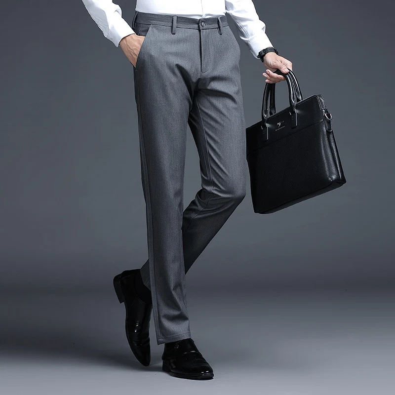 Herren Formelle Slim-Fit Anzughose mit Stretchbund und Bügelfalte Drune