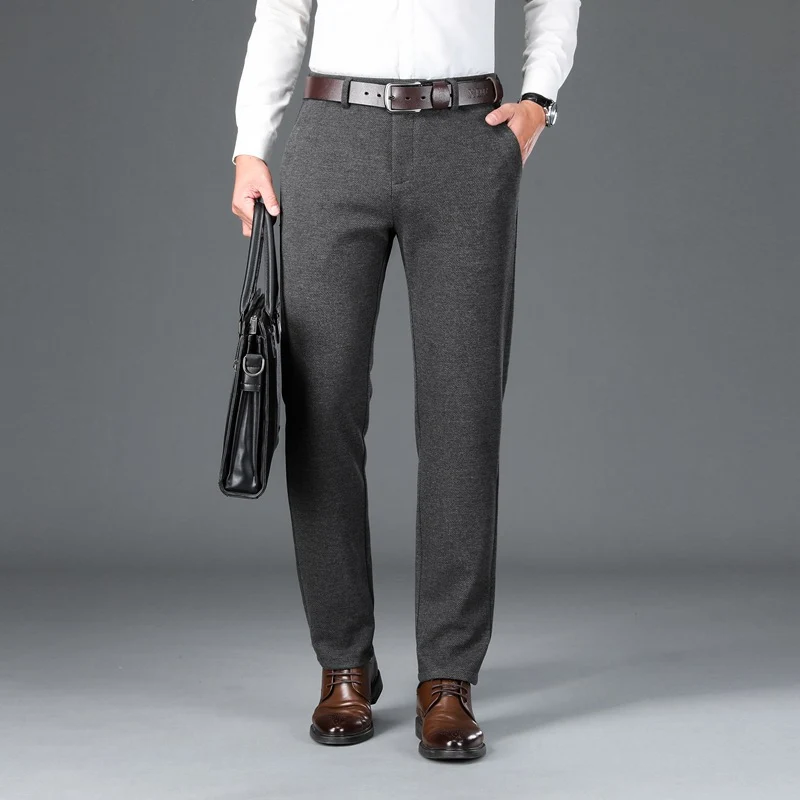 Herren Elegante Stretch-Wolloptik-Hose mit geradem Schnitt und elastischem Bund Drune
