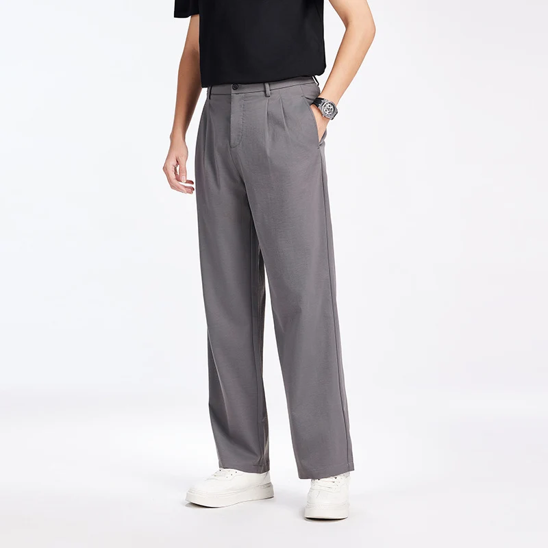 Herren Elegante Bundfalten-Stoffhose mit hoher Bundhöhe, Bügelfalte und geradem Bein Drune