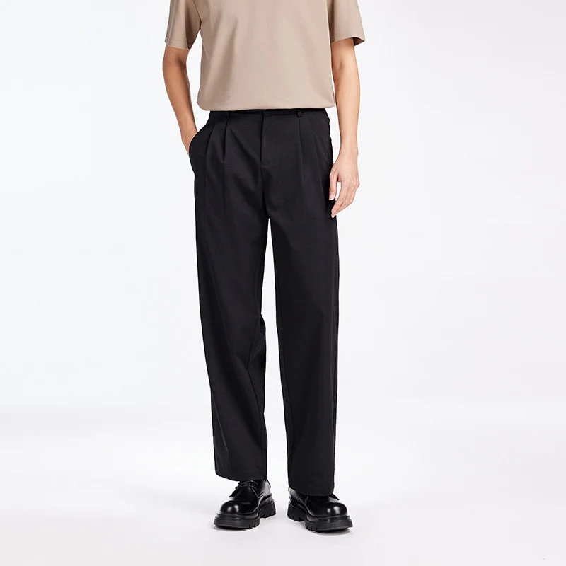 Herren Elegante Bundfalten-Stoffhose mit hoher Bundhöhe, Bügelfalte und geradem Bein Drune