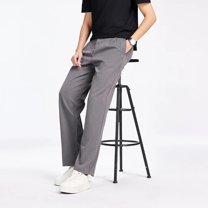 Herren Elegante Bundfalten-Stoffhose mit hoher Bundhöhe, Bügelfalte und geradem Bein Drune